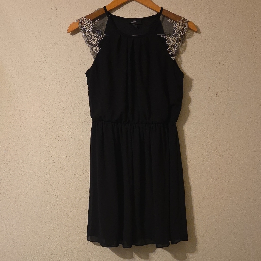 I.N. San Francisco Black Halter Pleated Mini Dress